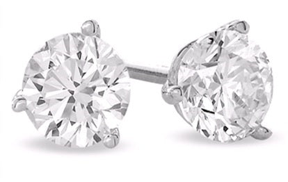 Three Prong Martini Studs Made In 14K White Gold (G-H Color, I1-I2 Clarity)